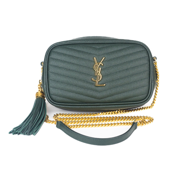 Saint laurent Mini Lou Quilted Leather Crossbody Bag Green