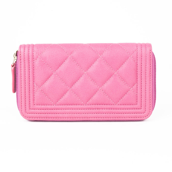 Chanel Caviar Quilted Boy Zip Wallet in Pink