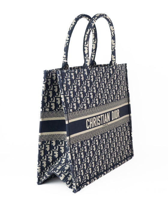 Dior Book Tote in Blue Dior Oblique Embroidery