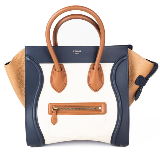 Celine Medium Luggage Tote in Brown, Blue, and Cream