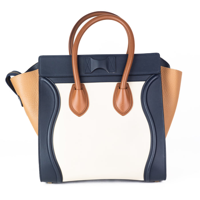 Celine Medium Luggage Tote in Brown, Blue, and Cream