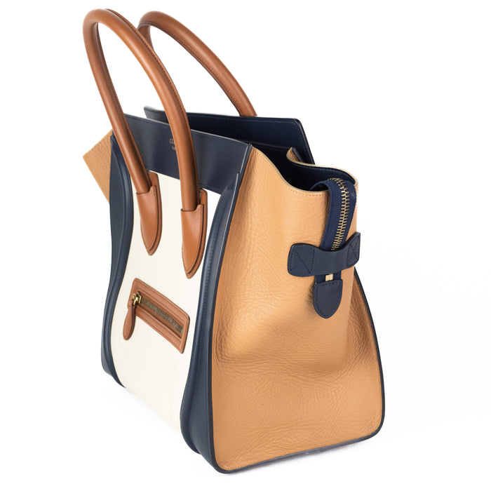 Celine Medium Luggage Tote in Brown, Blue, and Cream