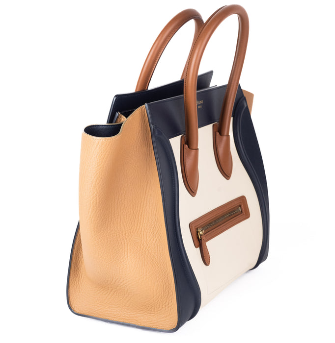 Celine Medium Luggage Tote in Brown, Blue, and Cream