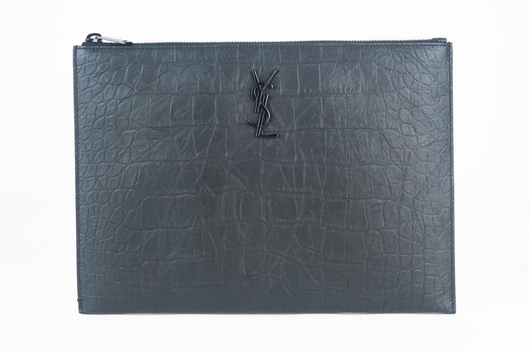 Saint Laurent Monogram Croc Embossed Pouch