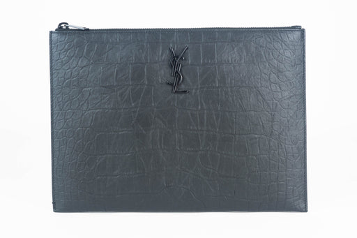 Saint Laurent Monogram Croc Embossed Pouch
