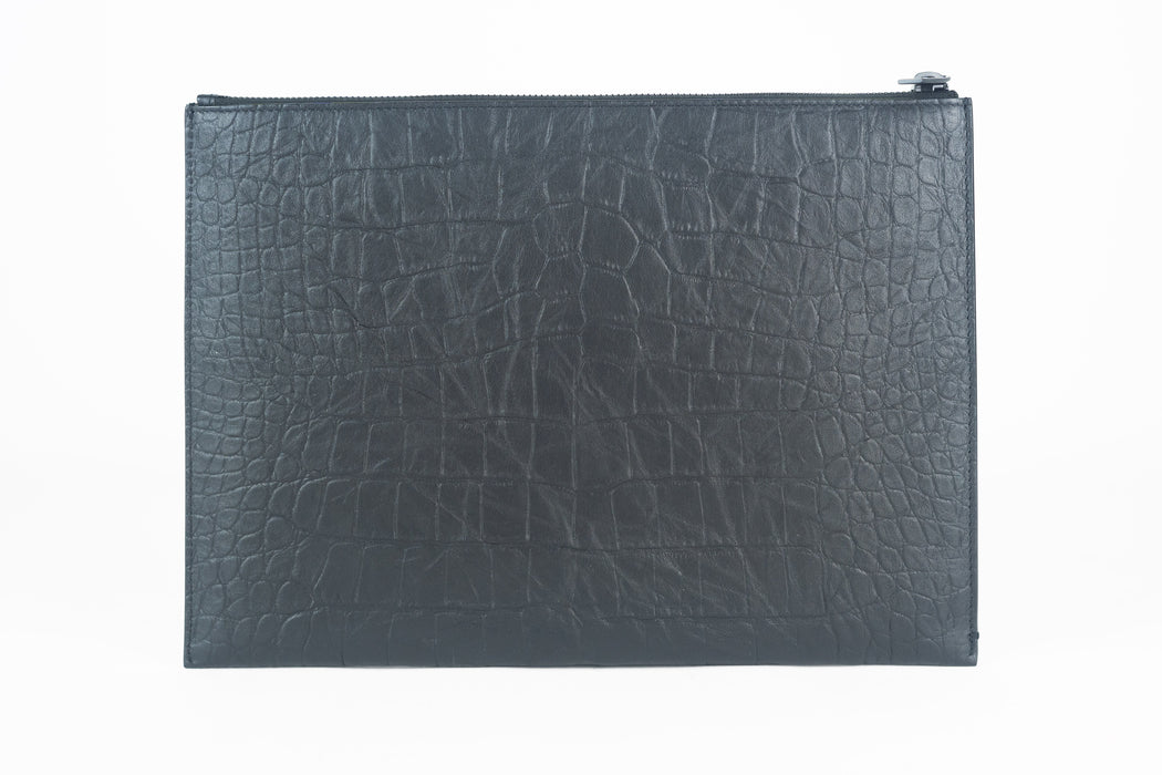 Saint Laurent Monogram Croc Embossed Pouch