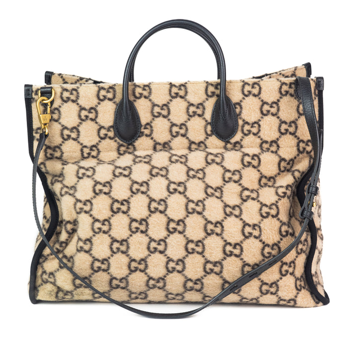 Gucci GG Leather Trimmed Wool Tote
