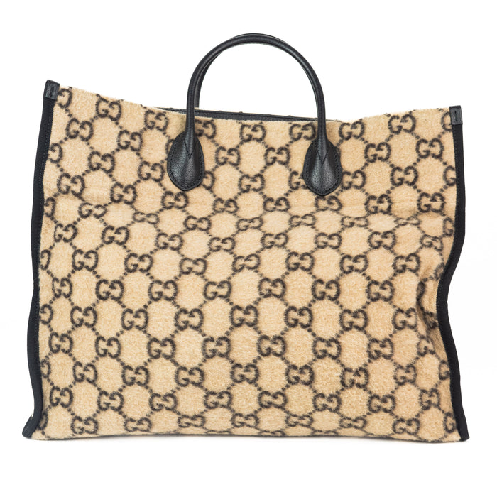 Gucci GG Leather Trimmed Wool Tote