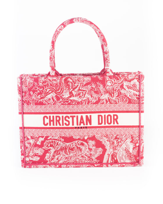 Dior Small Book Tote in Raspberry Toile De Jouy Reverse Embroidery