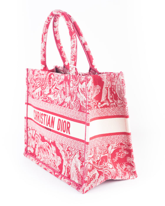 Dior Small Book Tote in Raspberry Toile De Jouy Reverse Embroidery