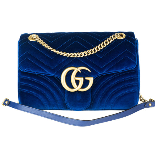 Gucci Medium GG Marmont Velvet Shoulder Bag in Blue