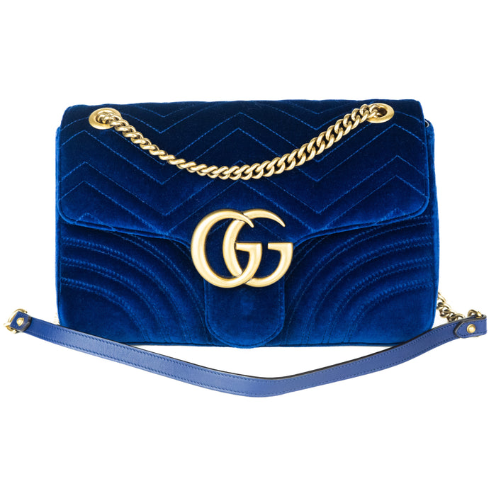 Gucci Medium GG Marmont Velvet Shoulder Bag in Blue