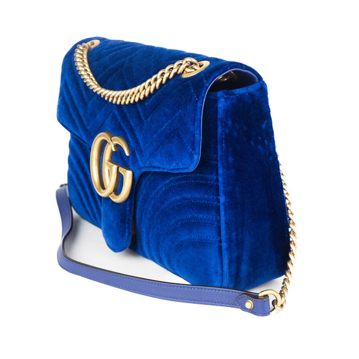 Gucci Medium GG Marmont Velvet Shoulder Bag in Blue