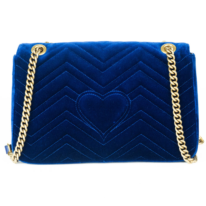 Gucci Medium GG Marmont Velvet Shoulder Bag in Blue