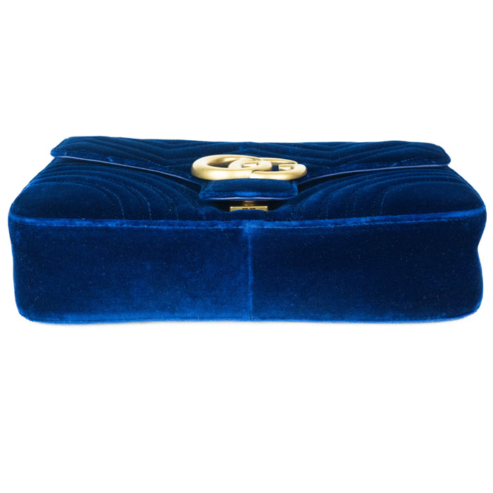 Gucci Medium GG Marmont Velvet Shoulder Bag in Blue