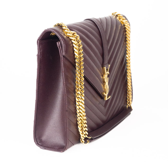 Saint Laurent Leather Envelope Bag in Burgundy