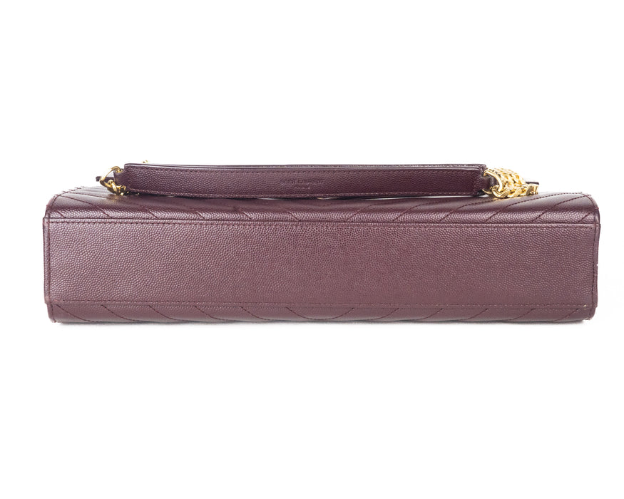 Saint Laurent Leather Envelope Bag in Burgundy