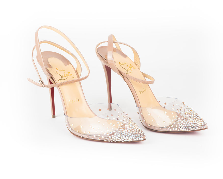 Christian Louboutin PVC Nude and Crystal Pumps