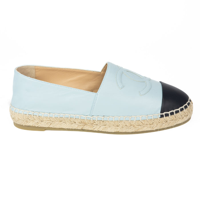 Chanel Lambksin Espadrilles in light blue and black