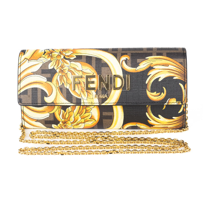 Fendace Continental Wallet in Multicolor Fabric with Chain