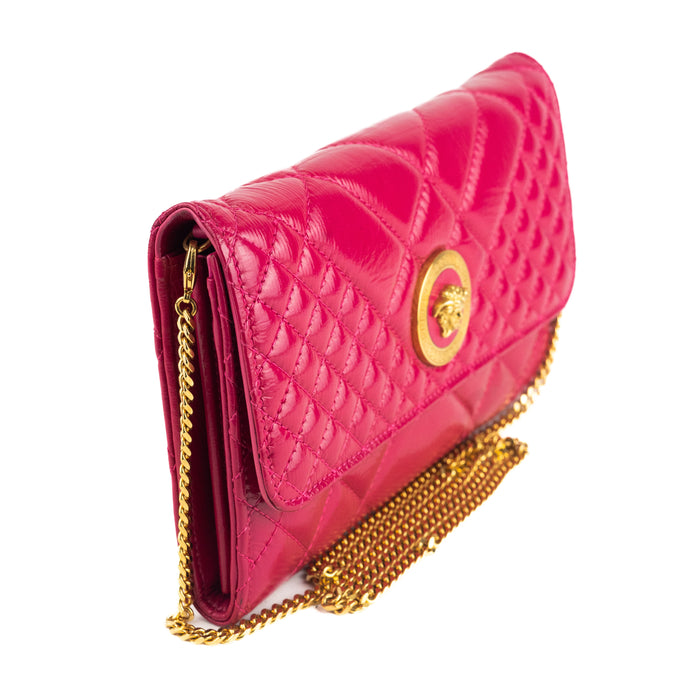 Versace Quilted Patent crossbody chain bag