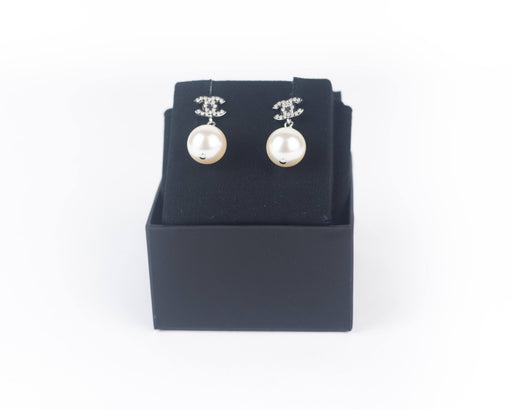 Chanel Pearly White and Crystal Silver Earrings