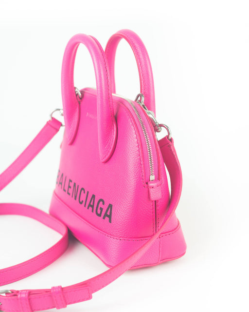 Balenciaga Grained Calfskin XXS Ville Top Handle Bag Fuschia