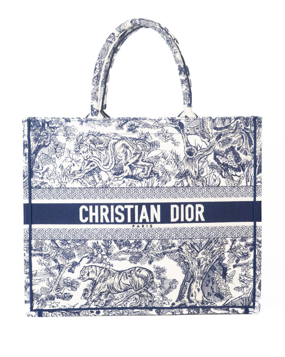 Dior Book Tote in Blue Toile De Jouy Reverse Embroidery