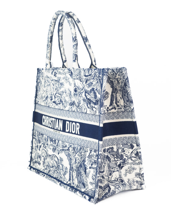 Dior Book Tote in Blue Toile De Jouy Reverse Embroidery