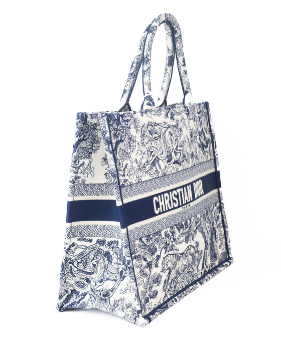 Dior Book Tote in Blue Toile De Jouy Reverse Embroidery