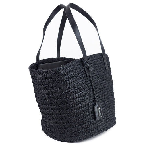 Saint Laurent Basket Raffia Tote Bag in Black