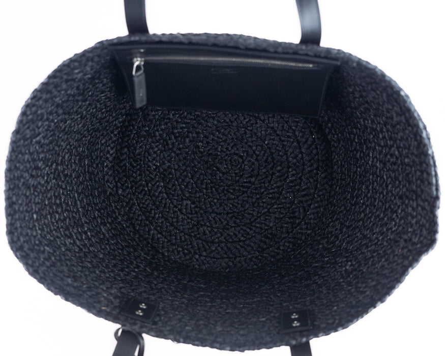 Saint Laurent Basket Raffia Tote Bag in Black