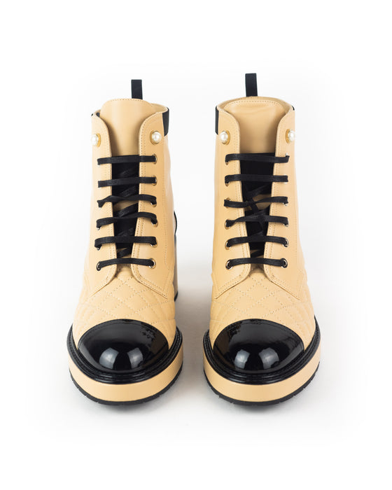 Chanel Pearl Embellished Leather Lace-Ups