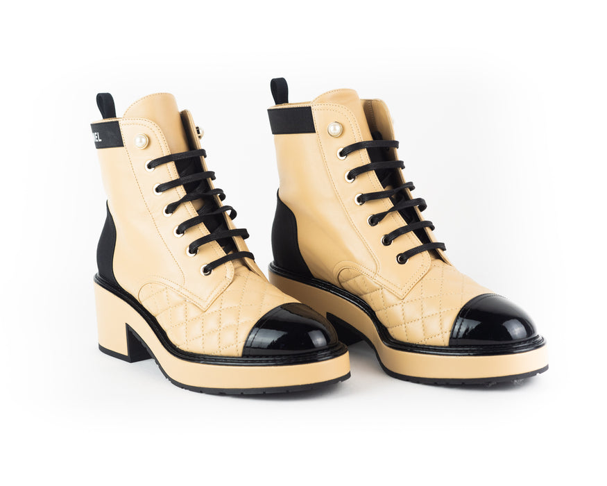 Chanel Pearl Embellished Leather Lace-Ups