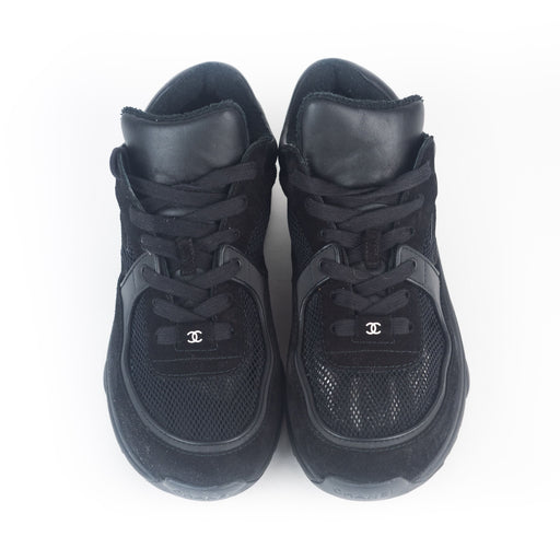 Chanel Suede and Fish-net Sneakers in Black