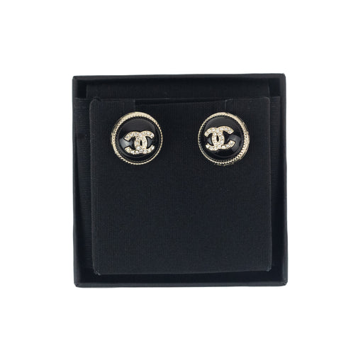 Chanel Black Resin and Gold Metal Earrings