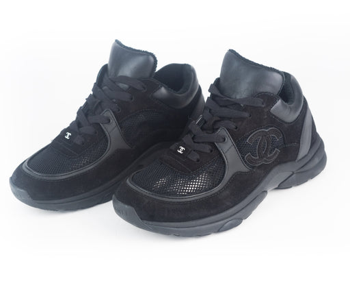 Chanel Suede and Fish-net Sneakers in Black