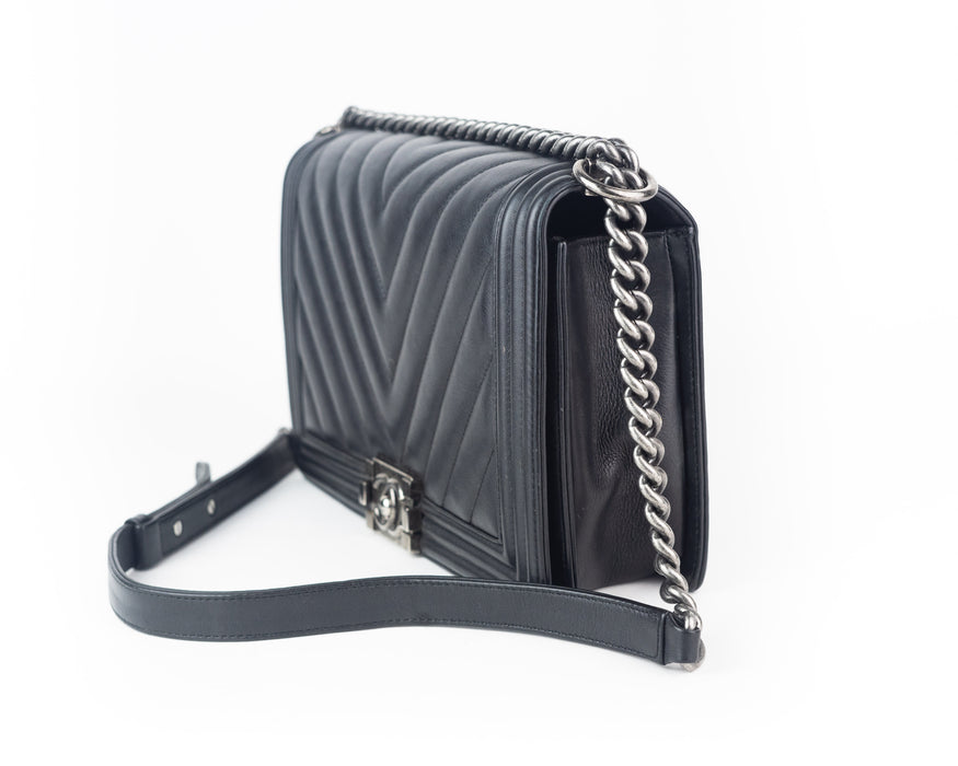 Chanel Chevron Large Boy Bag in Black