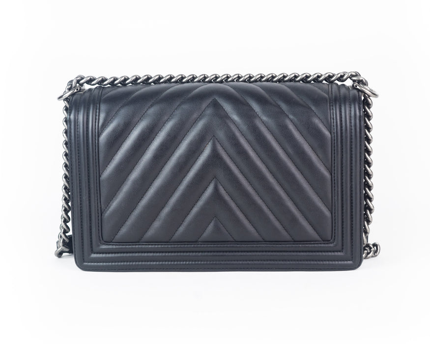 Chanel Chevron Large Boy Bag in Black