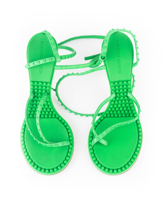 Bottega Veneta Green Lagoon Bubble-Insole Leather Sandals