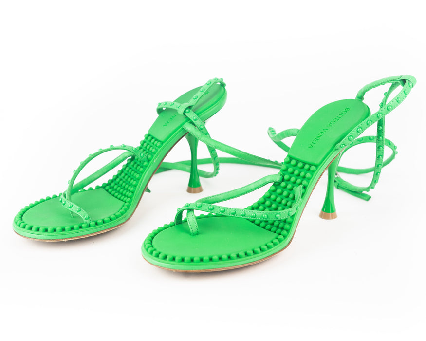 Bottega Veneta Green Lagoon Bubble-Insole Leather Sandals