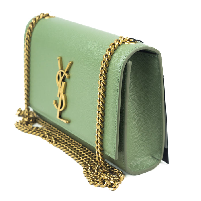 Saint Laurent Small Kate Chain bag in Grain De Poudre Light Sage