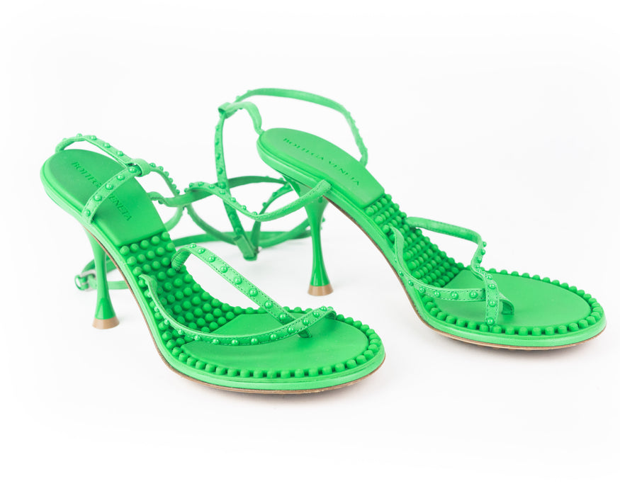 Bottega Veneta Green Lagoon Bubble-Insole Leather Sandals