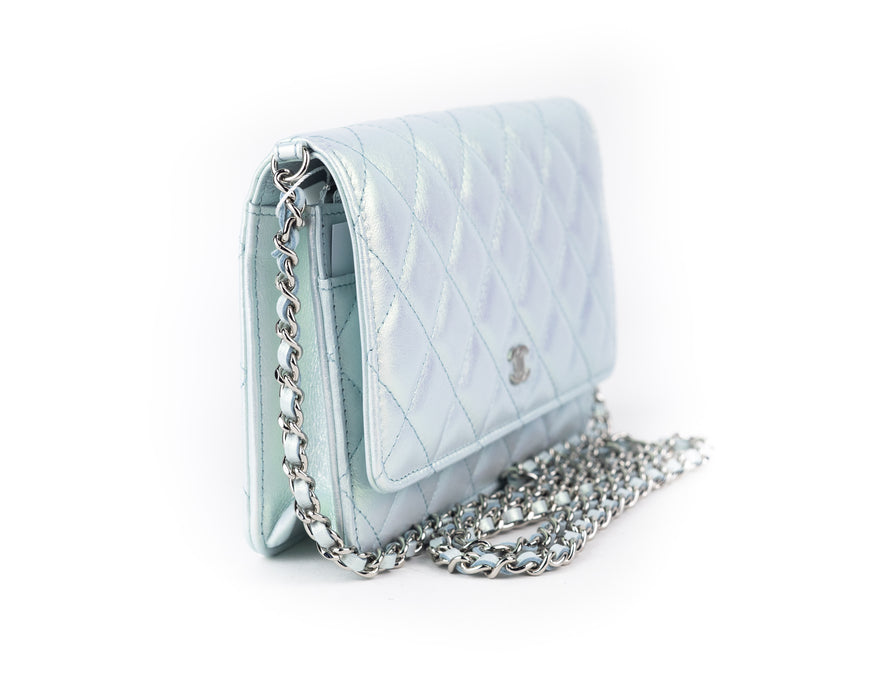 Chanel Classic Wallet on Chain in Iridescent Blue