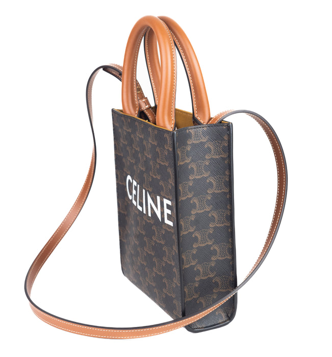 Celine Mini Vertical Cabas in Triomphe Canvas and Calfskin