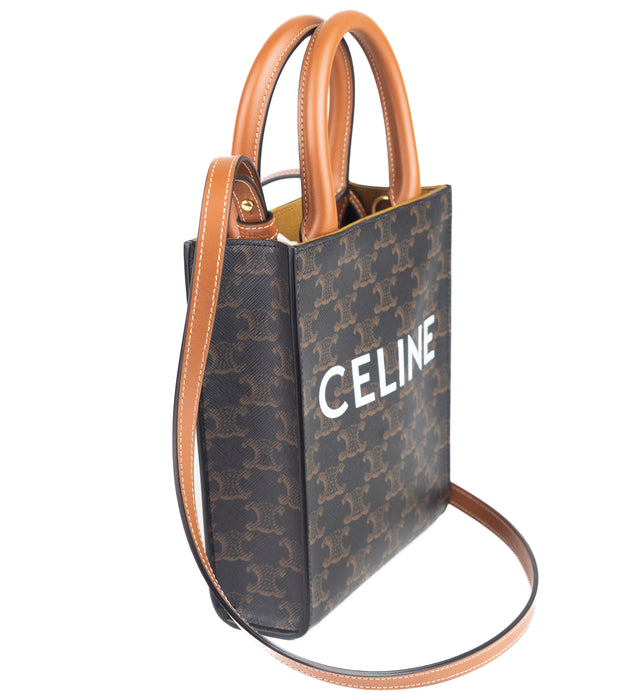 Celine Mini Vertical Cabas in Triomphe Canvas and Calfskin