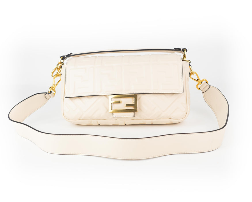 Fendi Nappa FF Baguette in White Leather