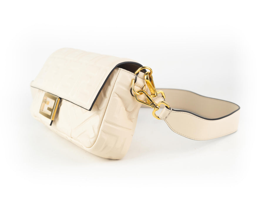 Fendi Nappa FF Baguette in White Leather