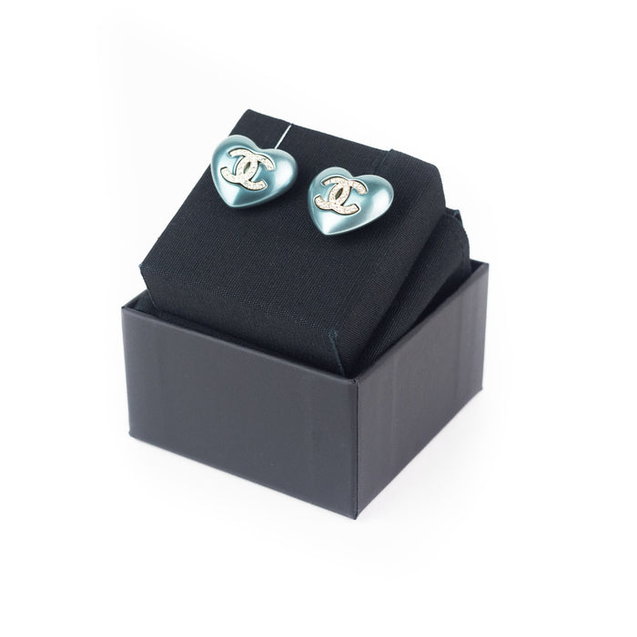 Chanel Resin Pearly Blue and Crystal Earrings