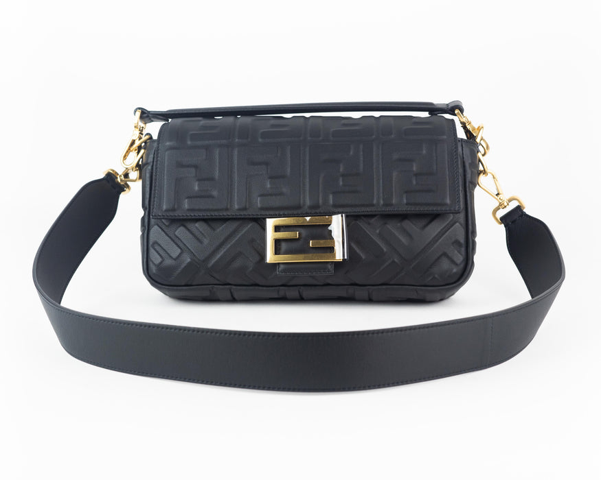 Fendi Nappa FF Baguette Medium in Black Leather